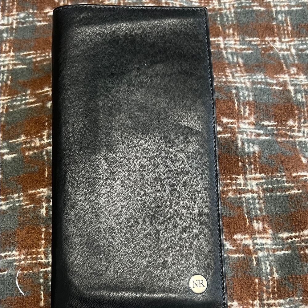 Nina Ricci Paris Black Leather passport or check book wallet with Monogram
